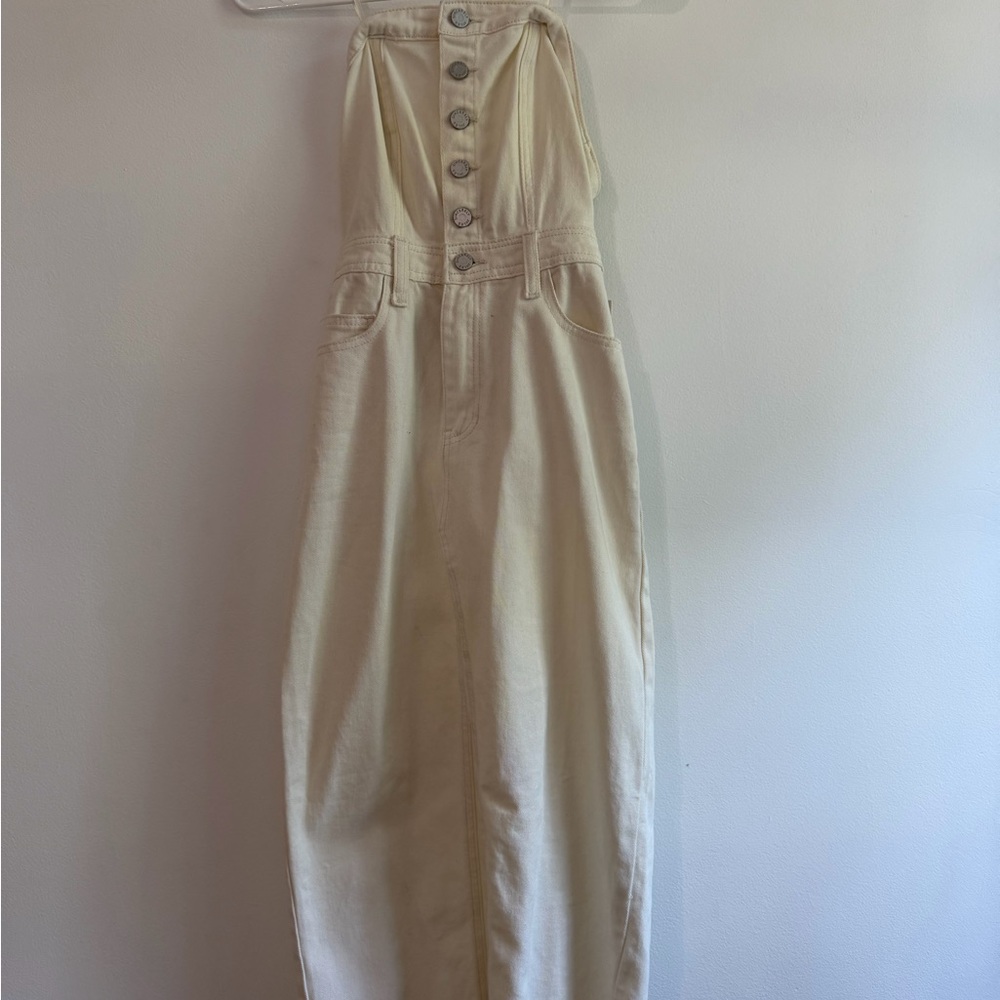 Sincerely Jules Strapless Cream Button-Front Maxi Dress